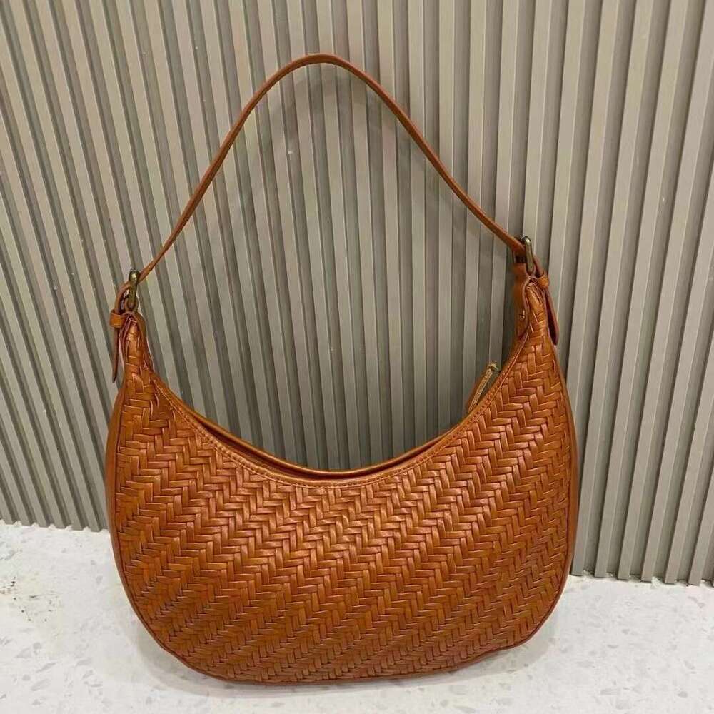 Mm Women's Bags Handmade Woven High-Quality French Handbag, Top Layer Cowhide, Armpit Half Moon Bag, Genuine Leather Women's Bag