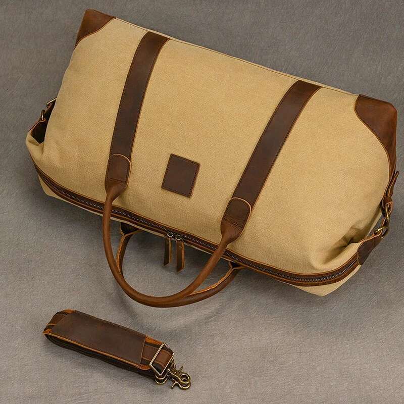 Canvas Genuine Leather Capacity Duffle Bags Men Women Travel Handbags Male Female Weekender Big Durable Shoulder Bag