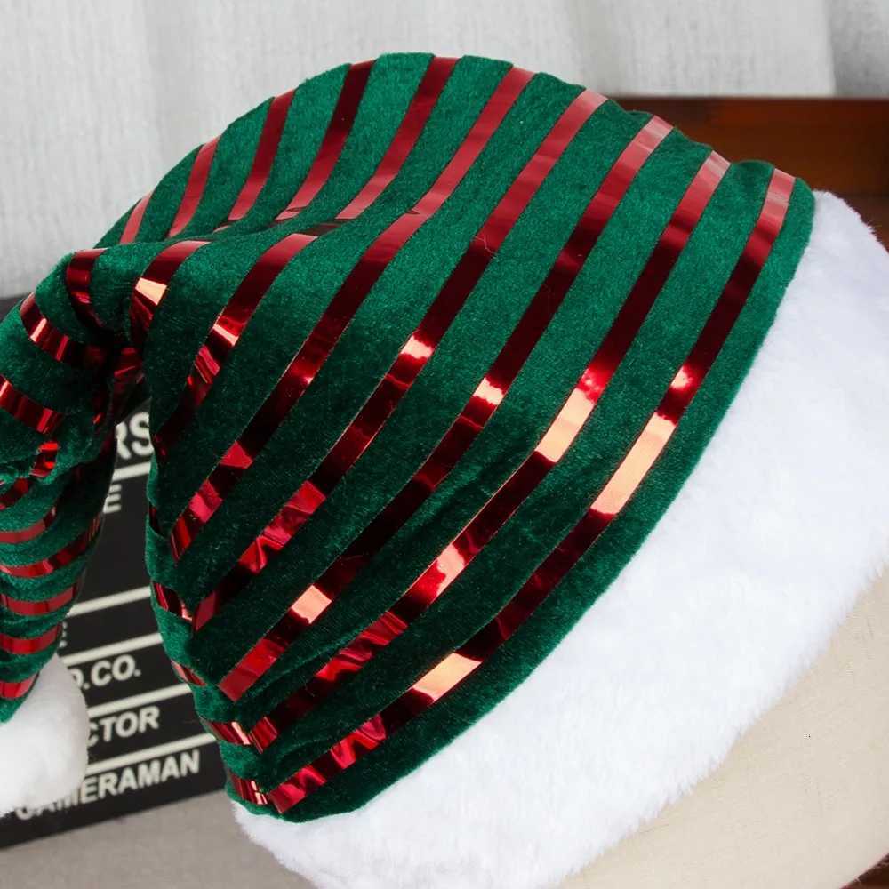 Christmas new year Ornaments Golden Velvet Plush Christmas Hat Striped Christmas Hat new years eve decorations Y251115