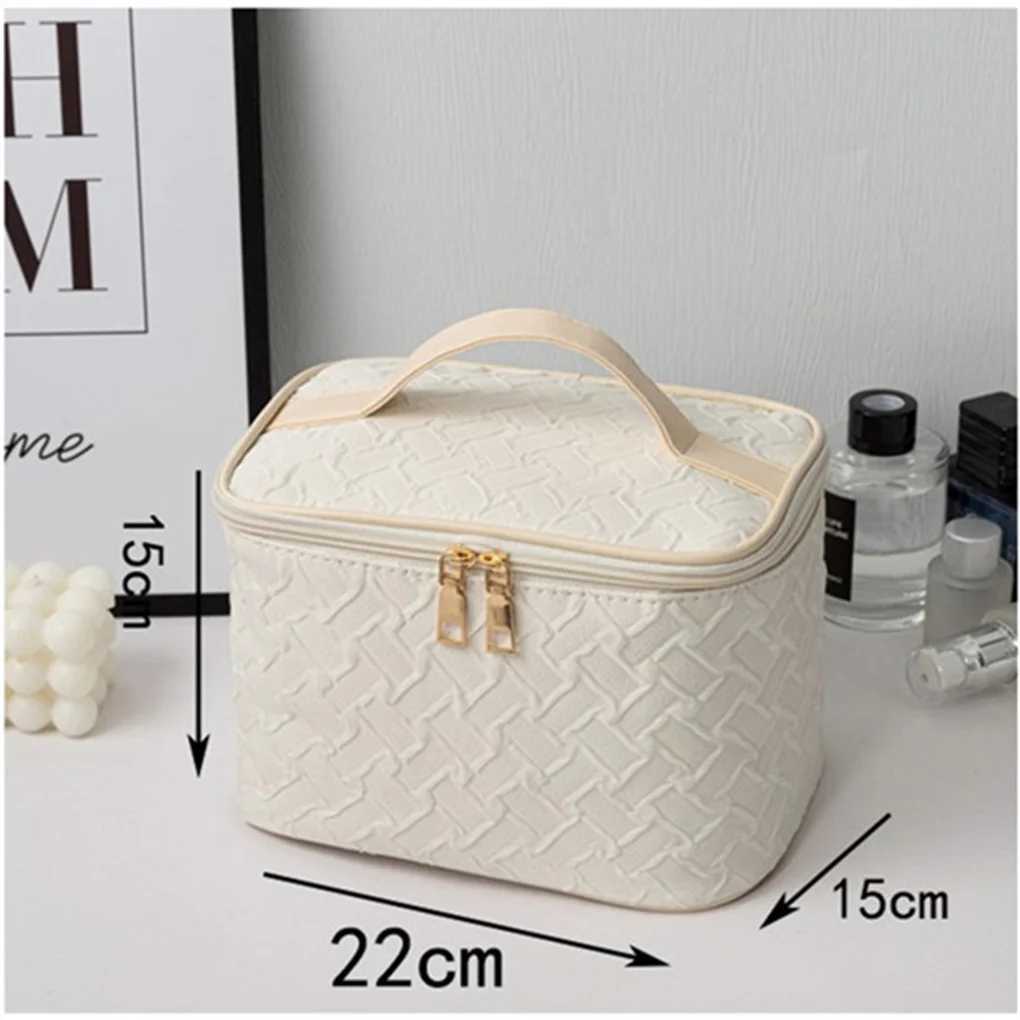 White high-quality large capacity portable travel makeup bag multifunctional makeup organizer dye resistant handheld square bagXJ250415