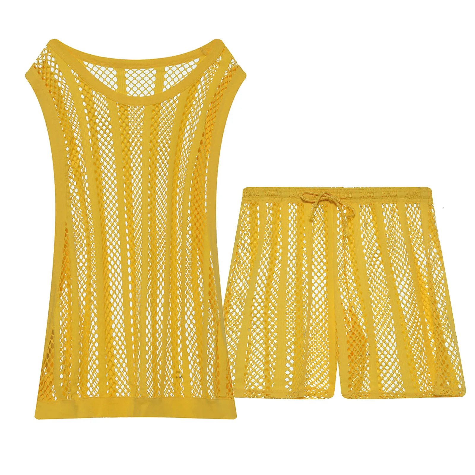 CLEVERMENMODE Mens Underwear Set Mesh Can Top Box Sexy Transparent Fishnet Hollow Sleeve Single Short Pajama 250407