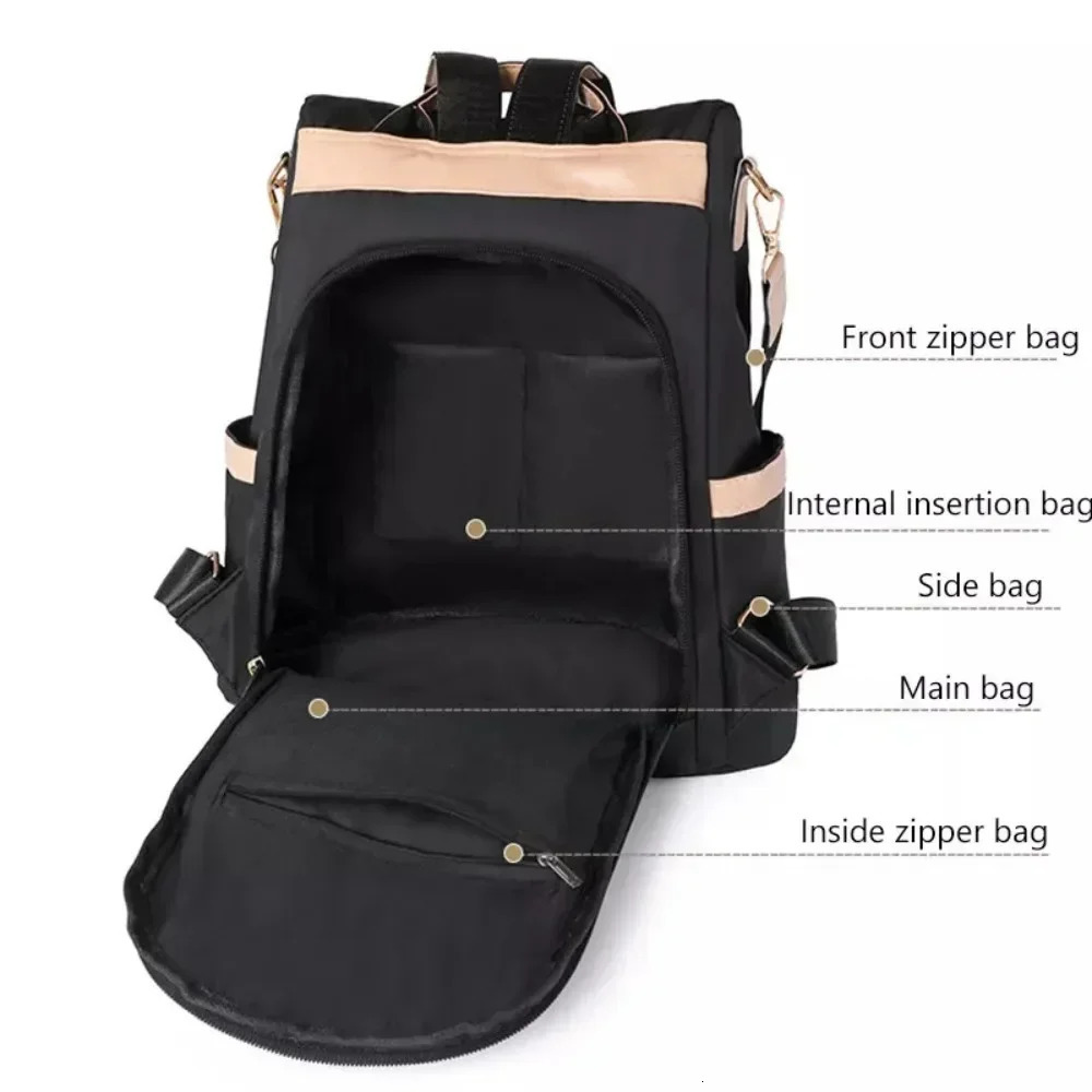 Womens Oxford waterproof shoulder bag solid color school bag teenage anti-theft travel backpack 250410