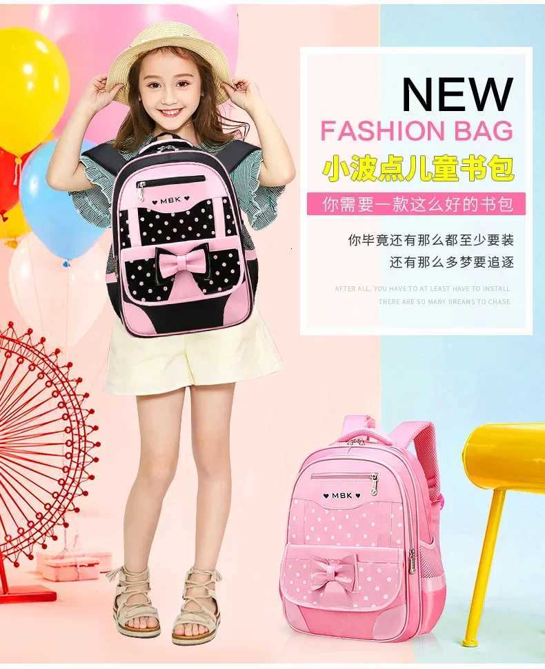 Korean Version Japanese Elementary School Student Backpack Bow Childrens Wave Point Girl Ergonomic Design Protects The SpineW251114