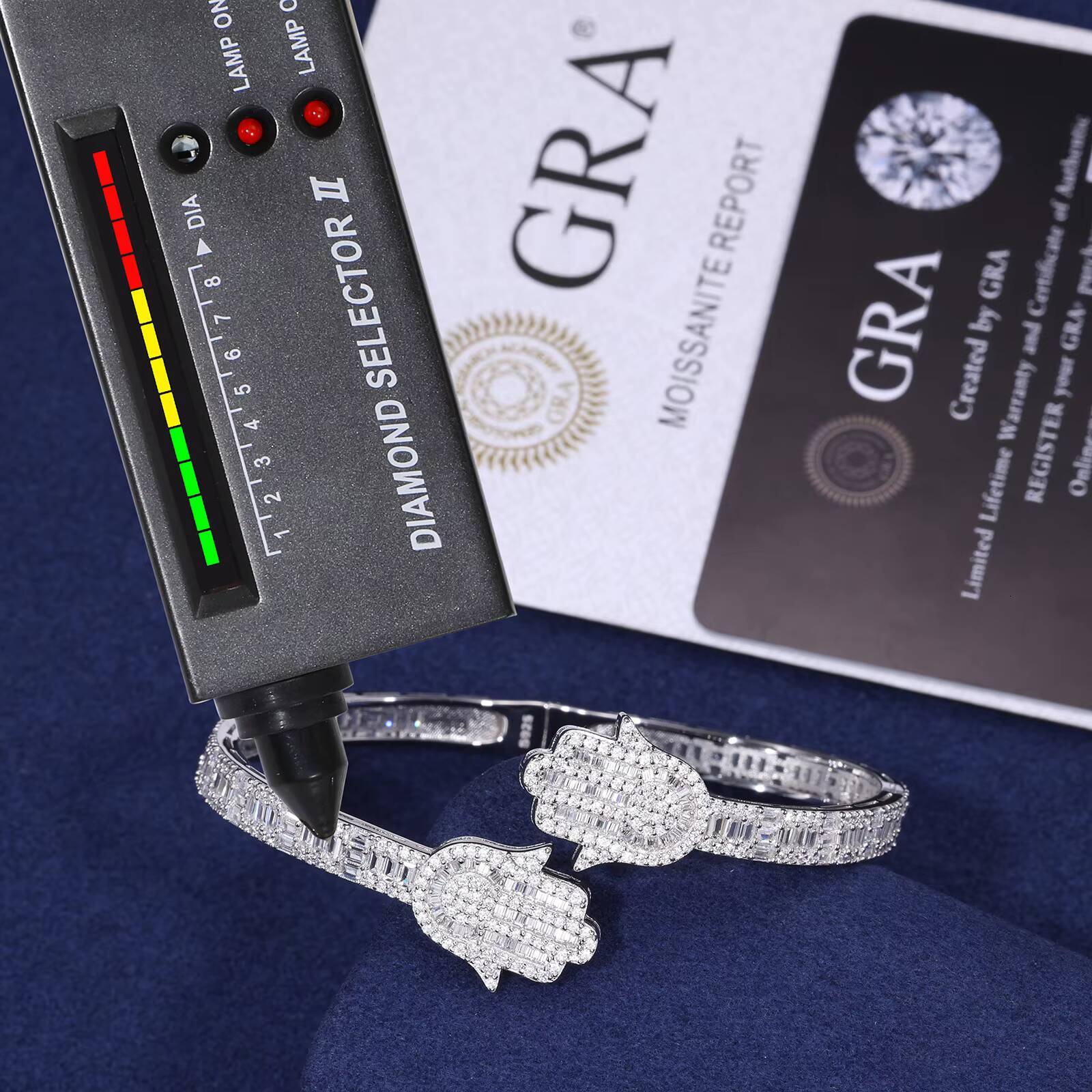 High Quality Hip Hop Jewelry 925 Sterling Silver Hamsa Hand Cuff Bracelet VVS Baguette Moissanite Iced Out Bangle