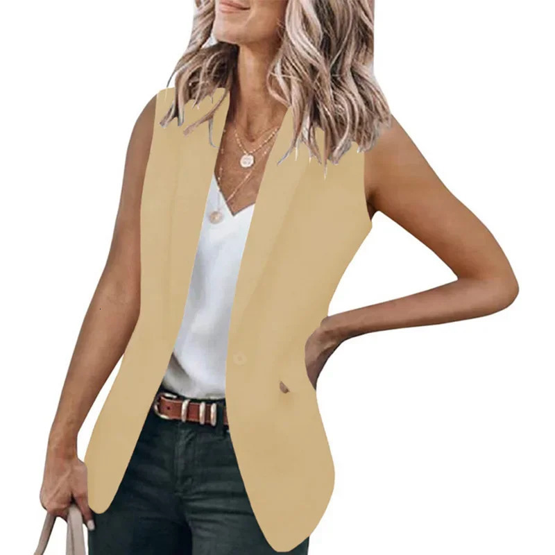 Autumn Style Sleeveless Solid Color Suit Collar Loose Cardigan Womens Wear 250415