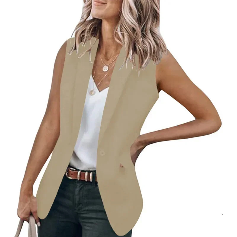 Autumn Style Sleeveless Solid Color Suit Collar Loose Cardigan Womens Wear 250415