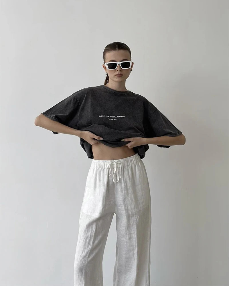 Blessyuki Quality Acid Wash Washed Print TShirt Women Plus Size Vintage Streetwear Mineral T-shirts Girls Tops Y2k 250415