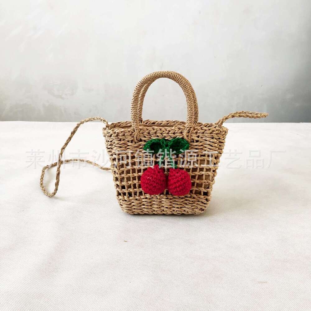 Handmade Beach Bag Straight New Hollow Cherry Grass For Women's Handheld Diagonal Cross Mini Handmade Woven Bag, Beach Bag Kq2