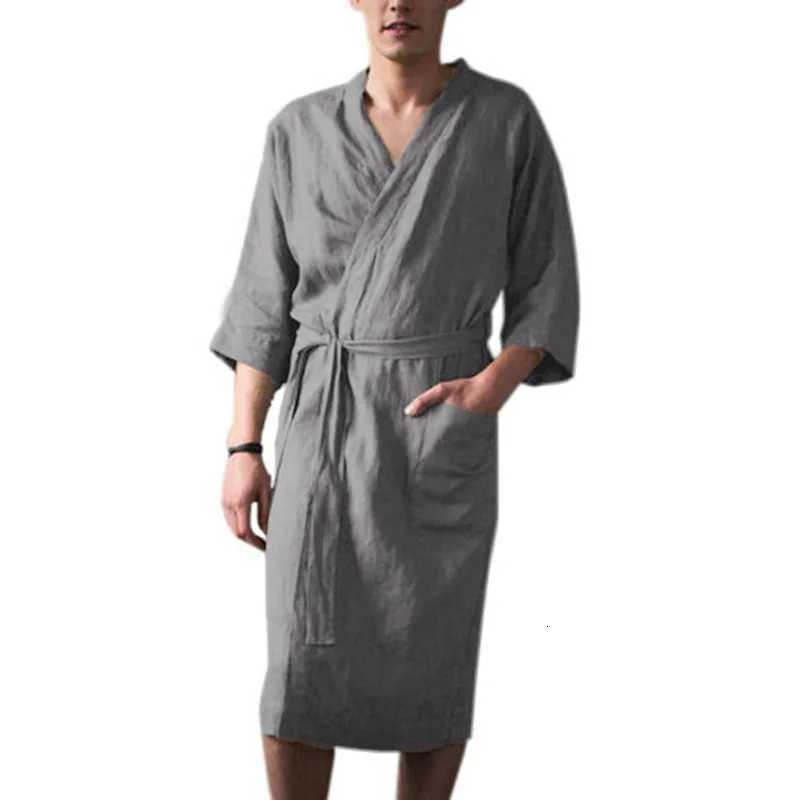 Spring Autumn New Fashion 2025 Mens Solid Color Casual Trendy Loose Ankle Length Robes Half Sleeve Sleep Lounge Male Clothes C251115