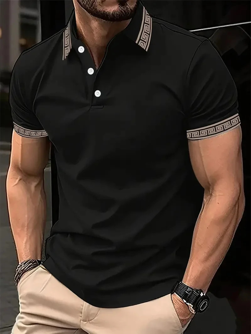 Summer mens casual short sleeved polo shirt solid color lapel business fashionable breathable comfortable short sleeved Tshirt 250411