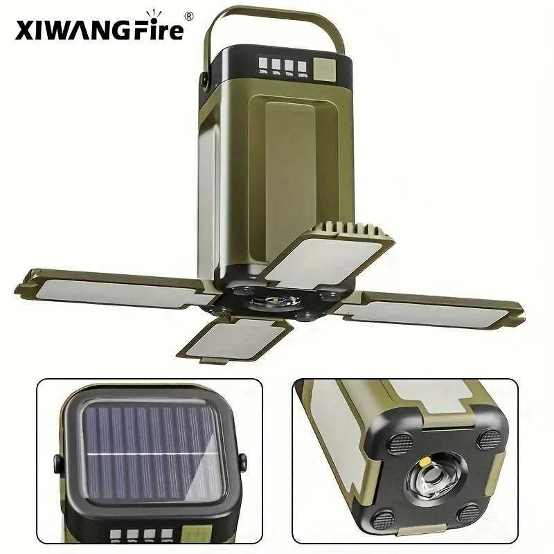 Solar Outdoor Portable Camping Light SolarUSB-C Charging Foldable 2000/2400mah Power Bank Portable Tourism Hanging Tent Light M251115