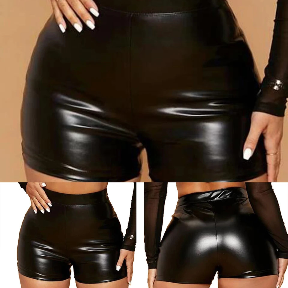 Women Wet Look Booty Shorts Patent Leather High Waist Mini Shorts Night Club Party Costumes Sexy Tight Clubwear womens pants 250415