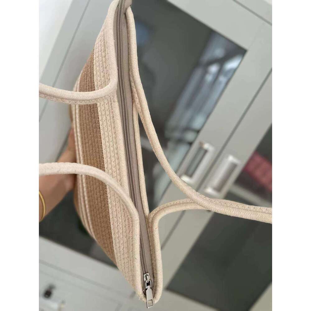 Handmade Beach Bag Large Capacity For Women 2025 Single Shoulder Cotton Thread Handheld Lace Straw Woven Color Blocked Beach Tote Bag Kq2