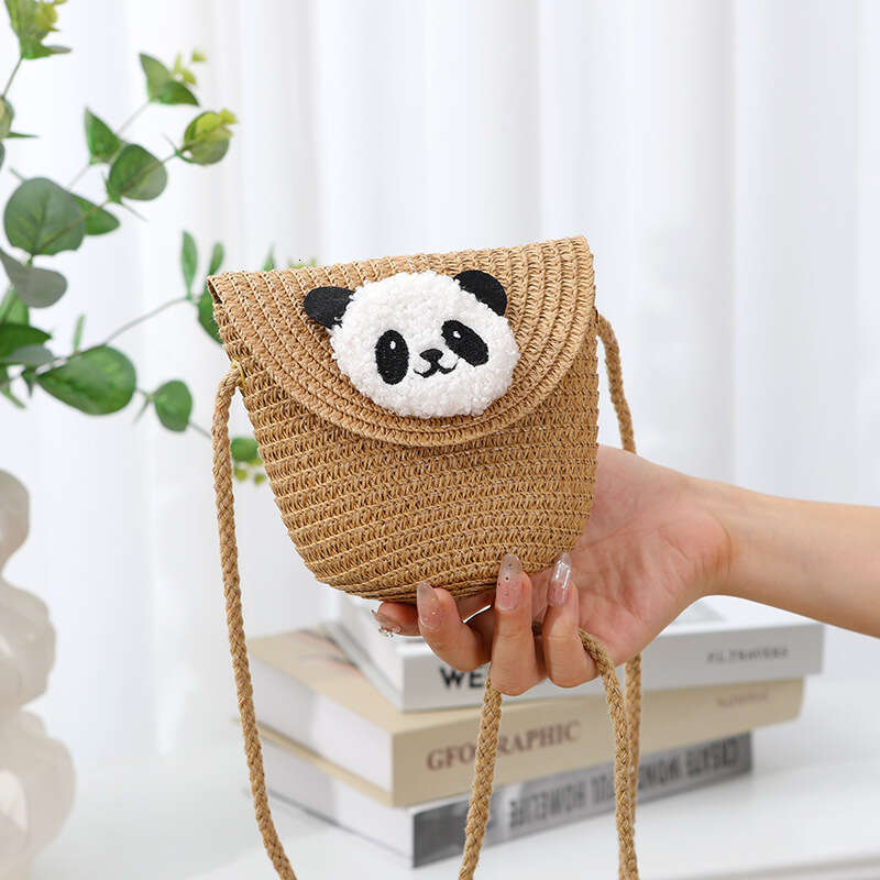 Handmade Beach Bag Red Panda 2025 New Summer Beach Straw Woven Women's Mini Cute Mobile Cross Carrying Small Bag Kq2