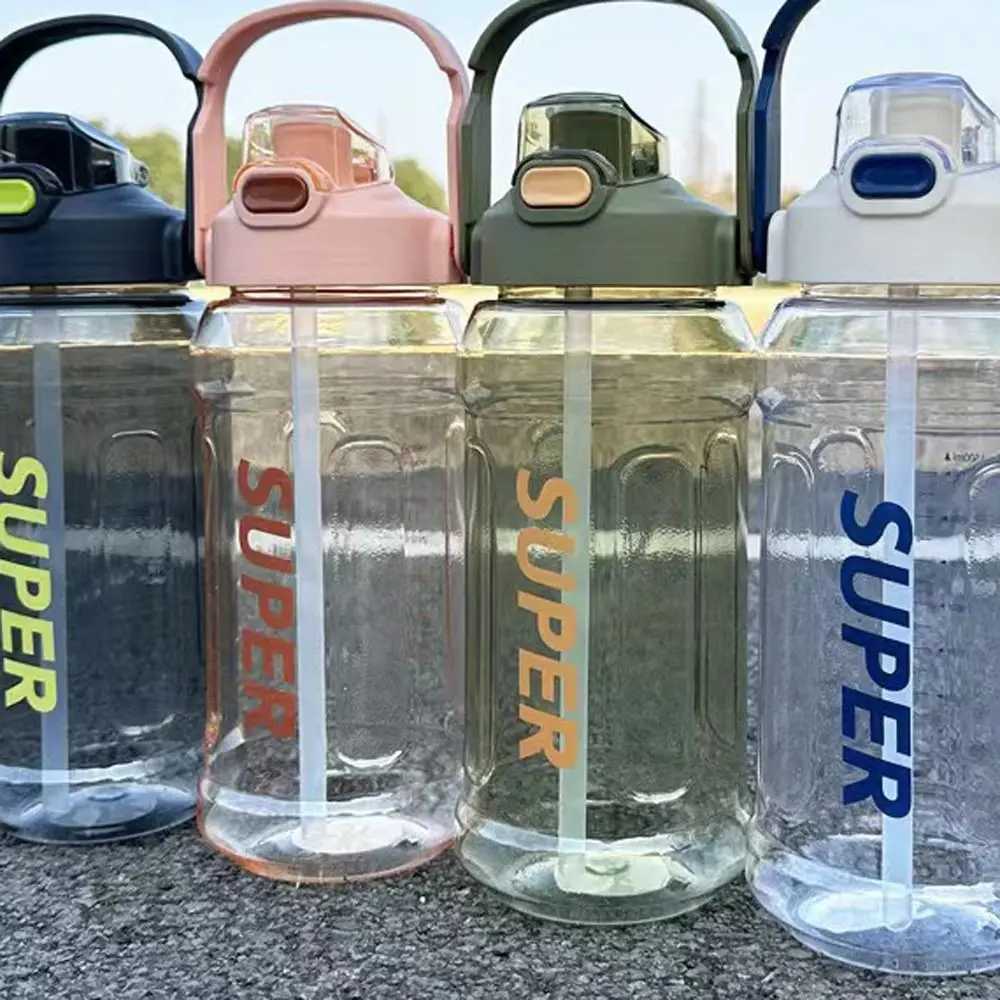 With Straw Sports Kettle with Straw 13L 15L 2L Graduated Water Cup with Straw Large Capacity Dustproof Fitness Water BottleW251114