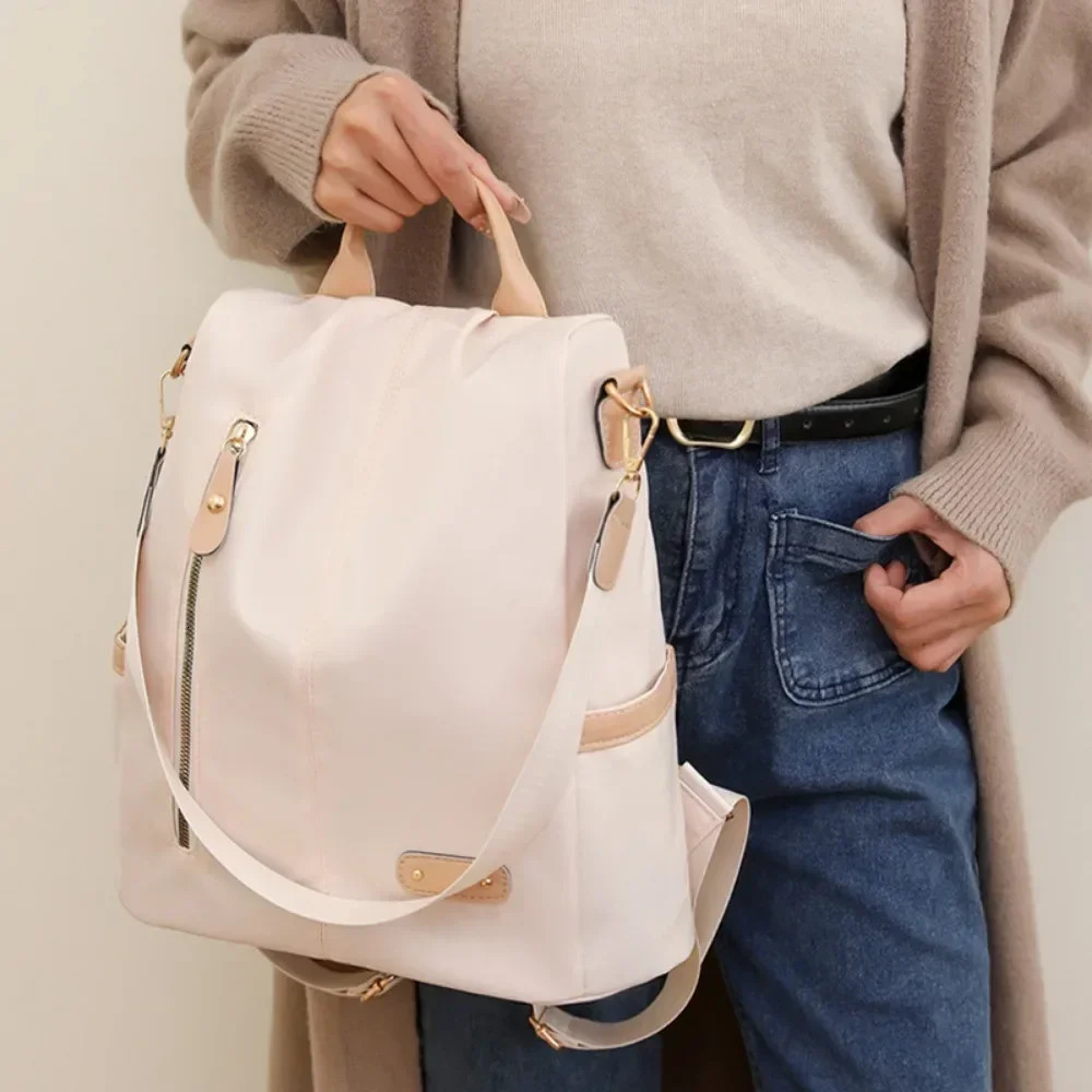 Womens Oxford waterproof shoulder bag solid color school bag teenage anti-theft travel backpack 250410