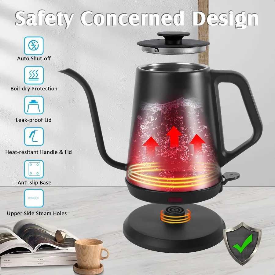 1L Electric Gooseneck Kettle Tea Kettle for Boiling Water Gooseneck Electric Kettle for Coffee and Tea Fast Boiling for Pour Ov Y251114