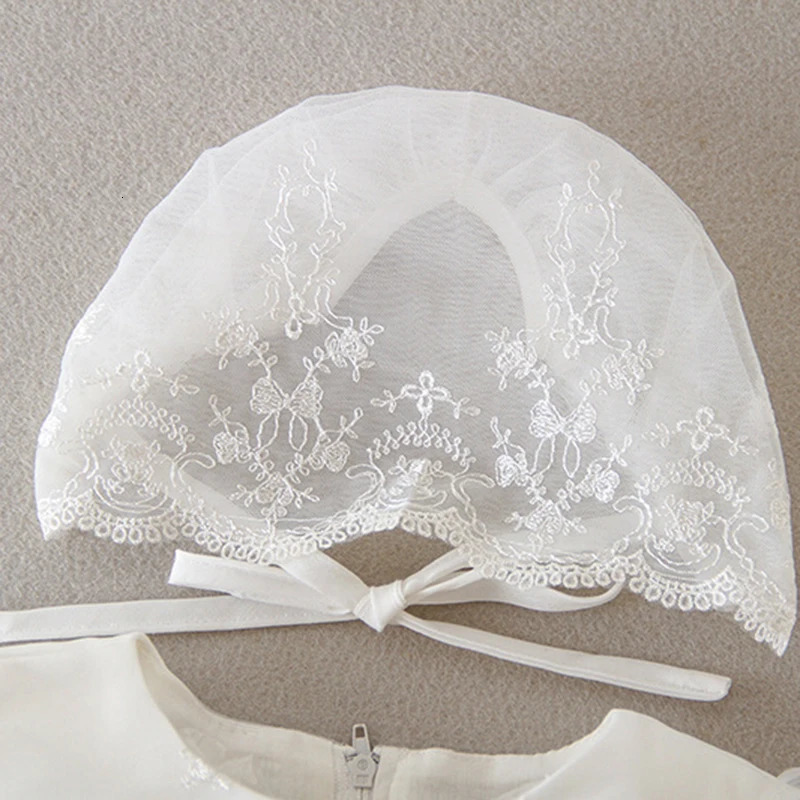 Summer 0-24M Baby Girl Baptism Dress White Lace Baptism Birthday Party Wedding Princess Dress Infant Baby Clothing 250415