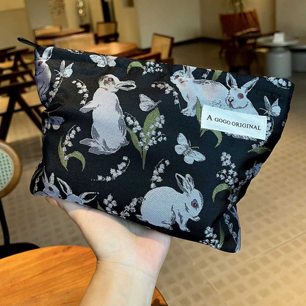 New Black Rabbit Jacquard Flower Makeup Bag Portable Makeup Bag Travel Skincare Bag Makeup BagXJ250415