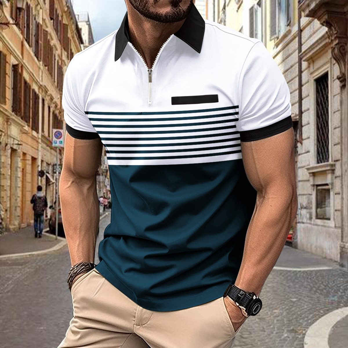2025 Ins Summer Sale Polo Shirt Zipper Mens Printed Striped Polo Shirt