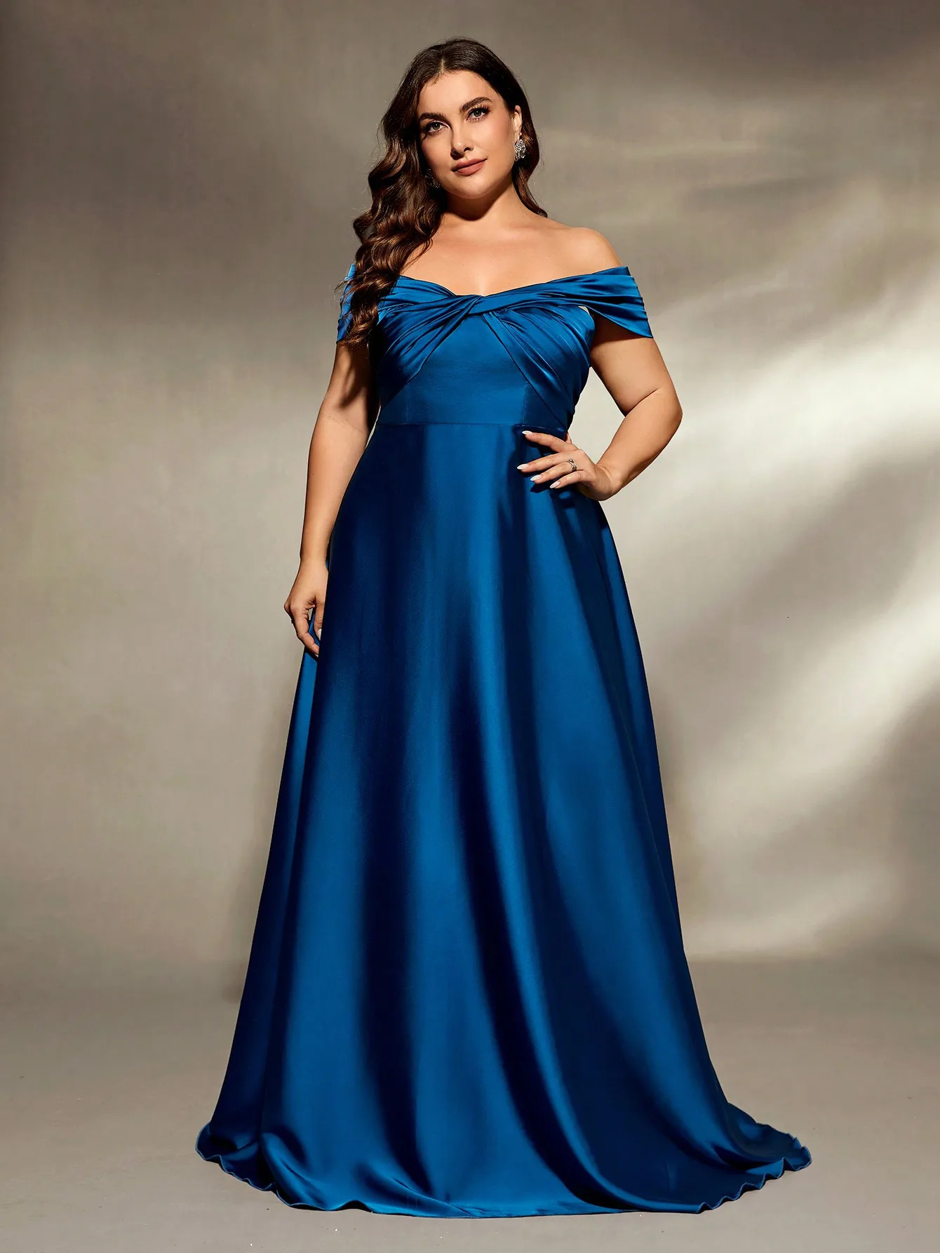 Mgiacy plus size collar irregular serial port satin full dress evening gown party bridal 250407