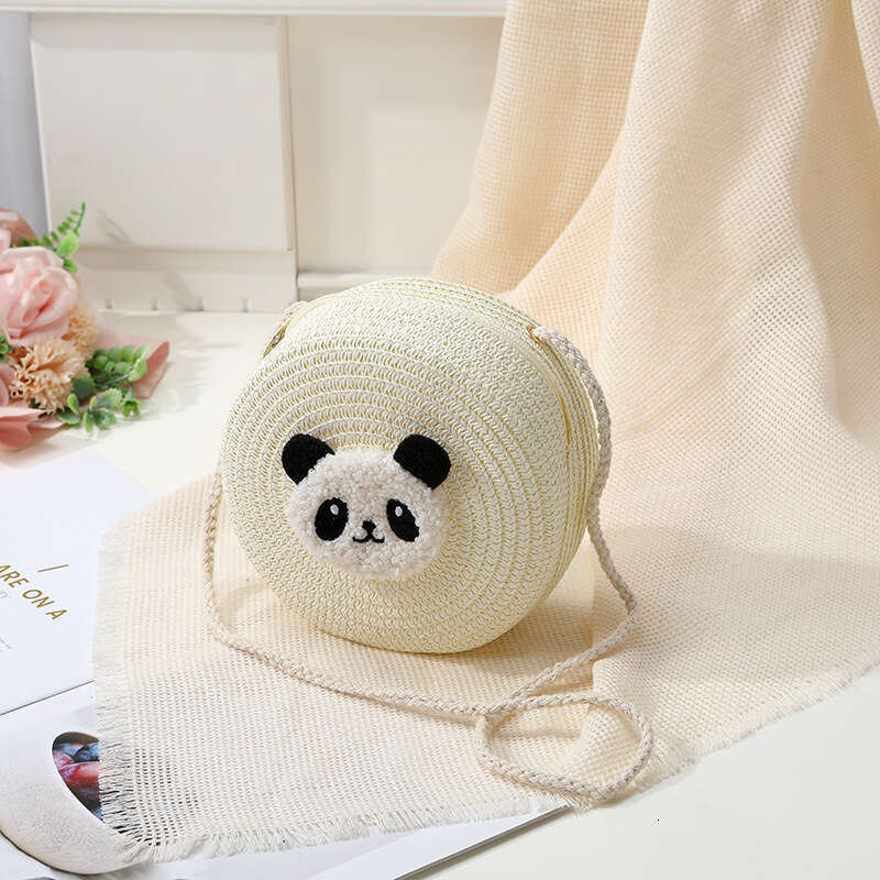 Handmade Beach Bag Red Panda 2025 New Summer Beach Straw Woven Women's Mini Cute Mobile Cross Carrying Small Bag Kq2