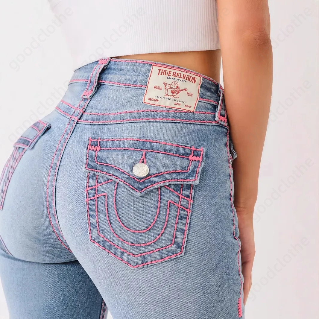 Relgions Denim Classic Jeans For Womens Y2k Embroidery High Strt Hot Girl Low Waist Slim European American Style Skinny Pants Line Long Pants True Denim a37