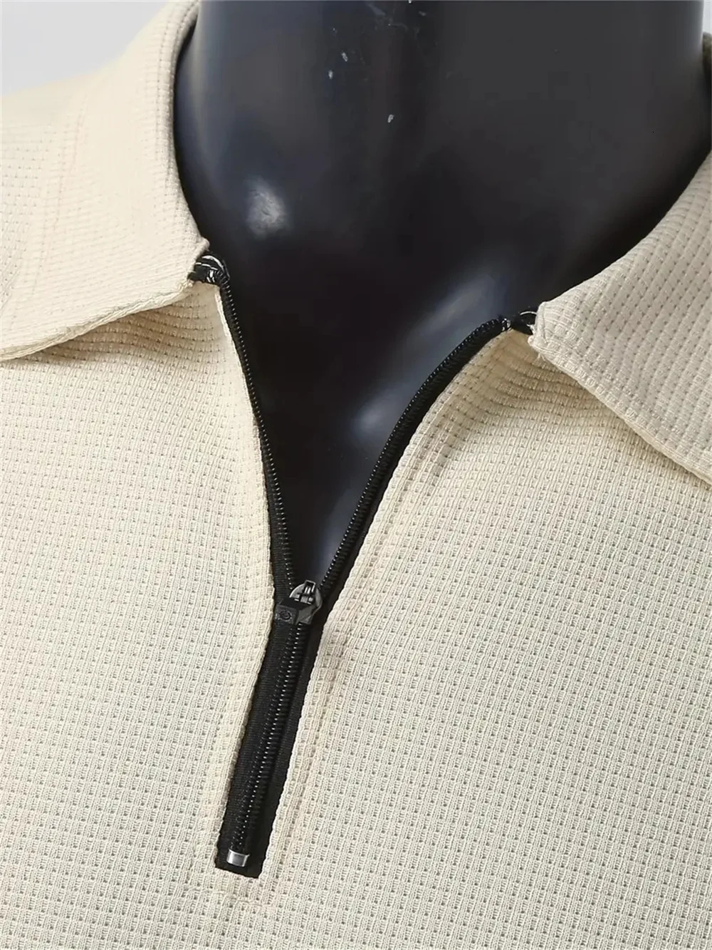 Mens casual business waffle fabric short sleeved zipper polo top and brushed waffle pants set clothes top and T-shirt 250410