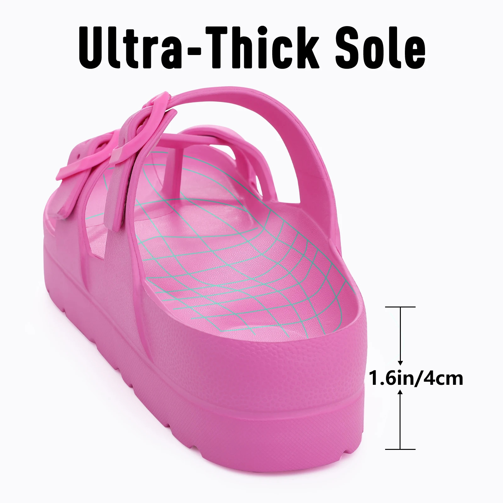 Kidmi Womens Comfort Slides Summer EVA Flat Sandals Double Buckle Adjustable Outdoor Platform Nonslip Sandals Vacation Sandals 250411