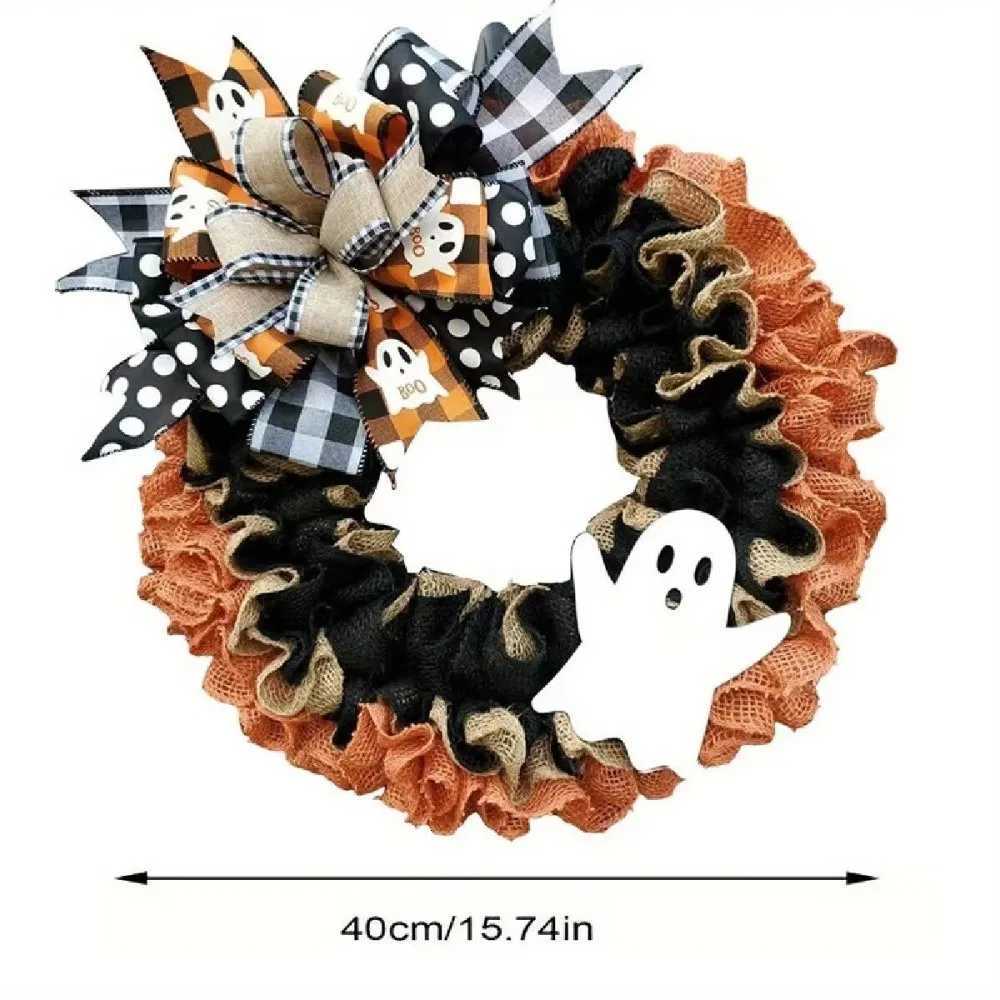 New Simulated Ghost Boo Ghost Wreath Handmade Wall Hanging Halloween Wreath Halloween Signs Spooky Wreath Thanksgiving DecorM251115