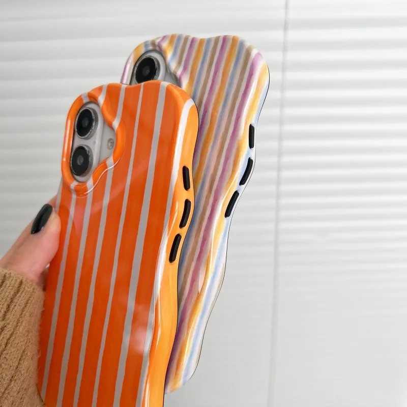 Fashion Glossy Double Color Stripes Case for iPhone 12 13 14 15 16 17 Pro Max 17 Air Color Collision Ultra Thin Shockproof Cover J251202