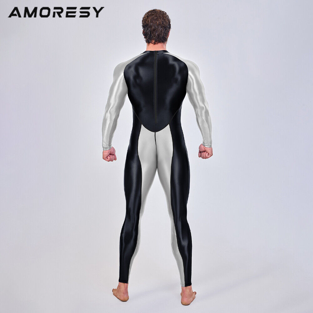 Men's Shiny AMORESY Tracksuits Jumpsuits Tights Overalls Activewear Bodysuit