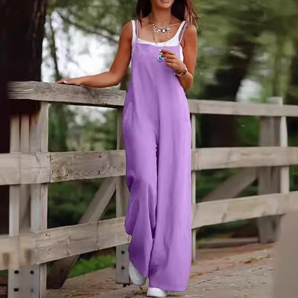 Oversized S-5XL Women Loose Overalls Summer Fashion Female Sleeveless Wide Leg Pant Suits JYFS-8130 250415