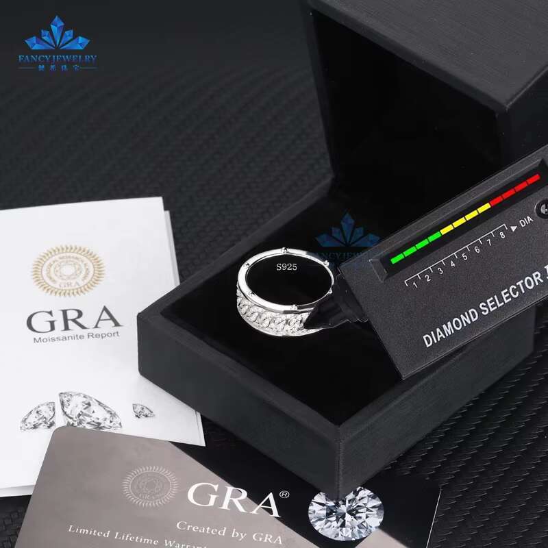 New Arrival Mens 8mm Hip Hop Ring Rapper Jewelry Cuban Style with Ice Out Moissanite Unique Gift Ring