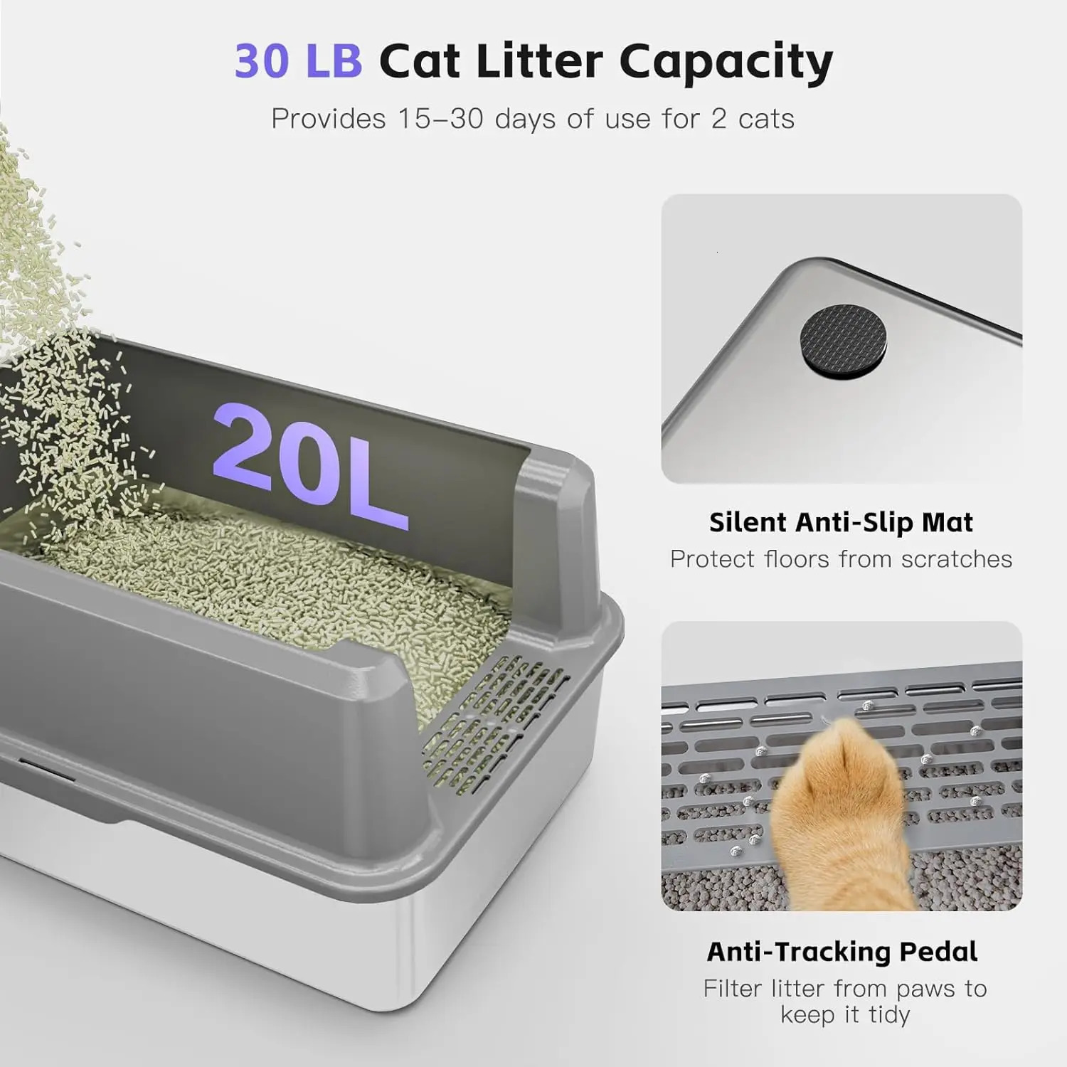 Enclosed Stainless Steel Cat Litter Box with Lid Odorless XL Metal Litter Box for Big Cats Extra Large Kitty Litter Box 250414