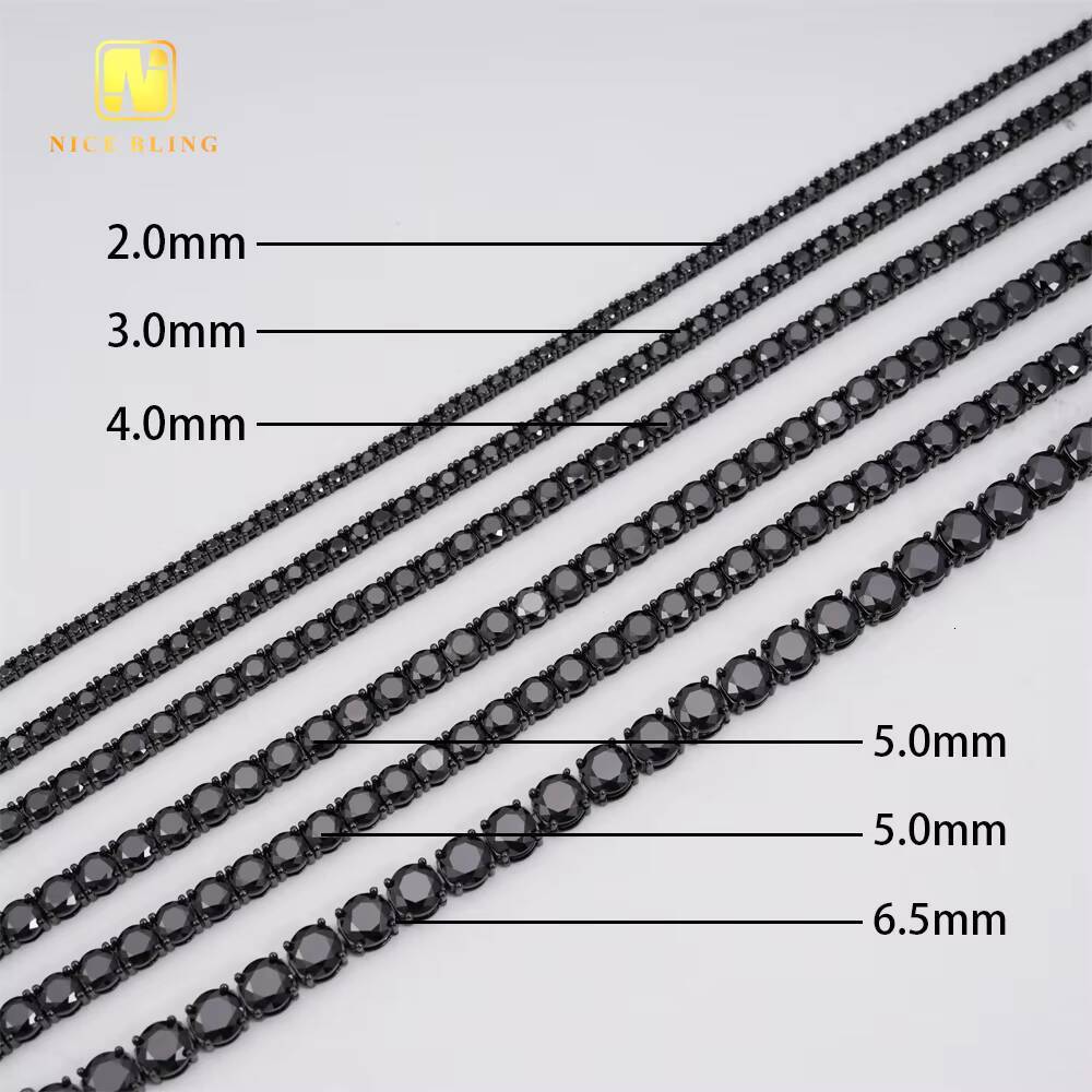 In Stock Factory Price 925 Sterling Silver Hip Hop Jewelry Bracelet Necklace Iced Out Black VVS Moissanite Diamond Tennis Chain