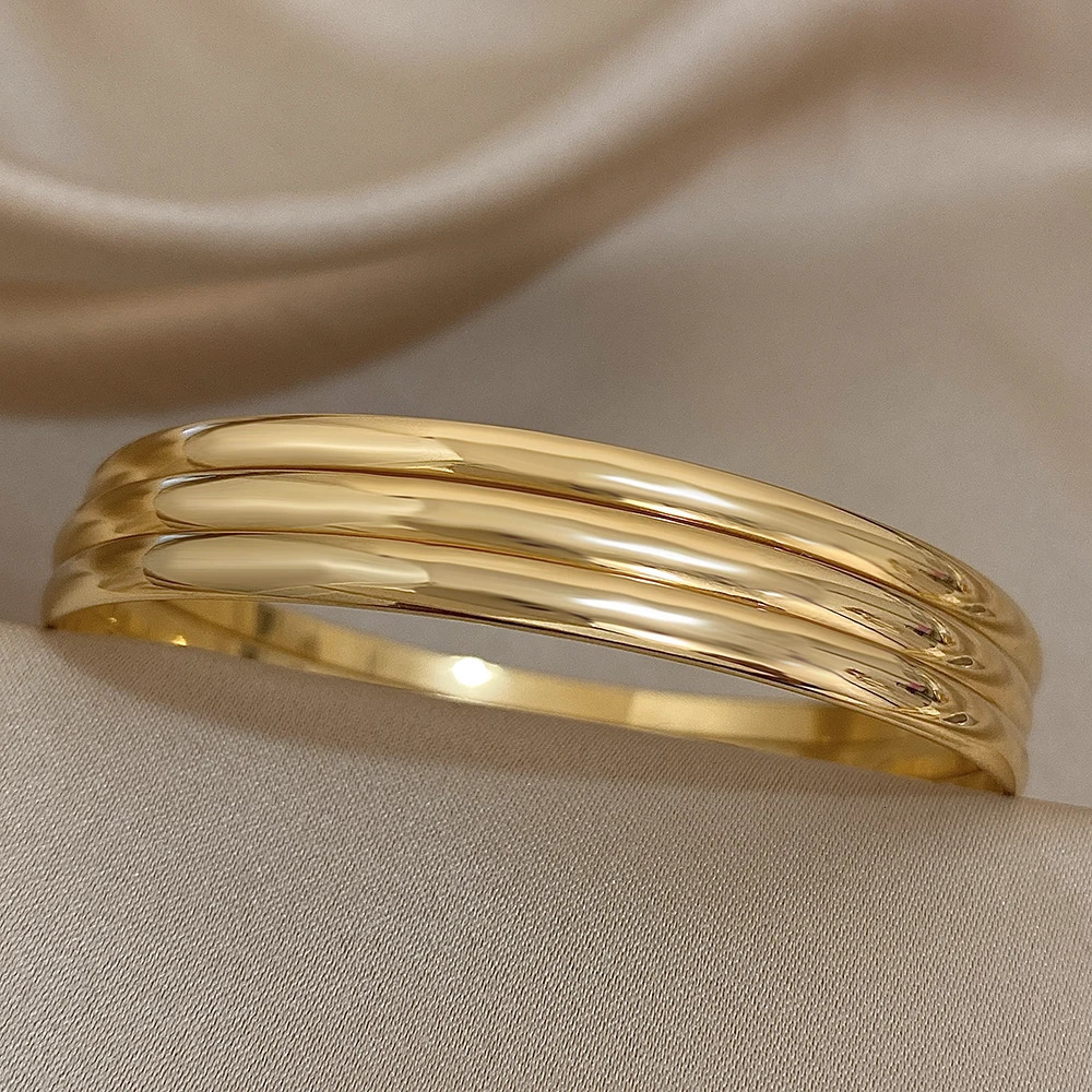 3 smooth 18K goldplated stainless steel bracelets suitable for womens minimalist basic wristband waterproof jewelry 250410