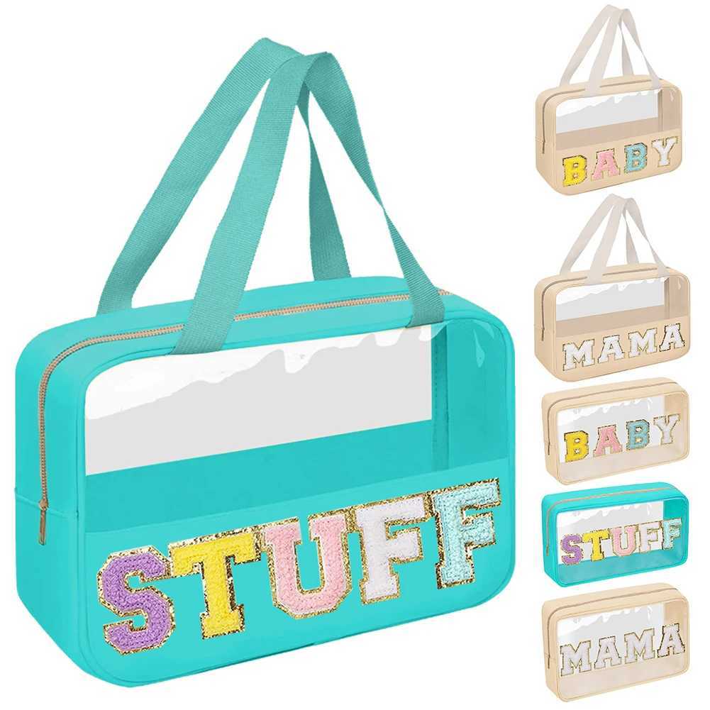 Womens toilet bag large travel makeup bag womens makeup bag transparent letters mothers makeup box storage bag handbagXJ250415