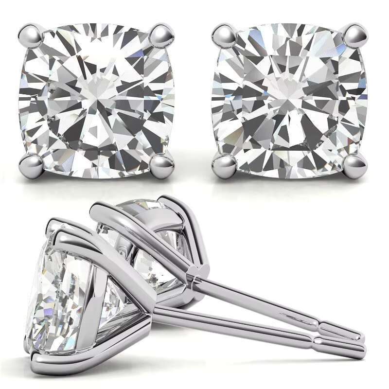 925 Sterling Silver VVS Cushion Diamond Stud Earring Certified Moissanite Earrings Men