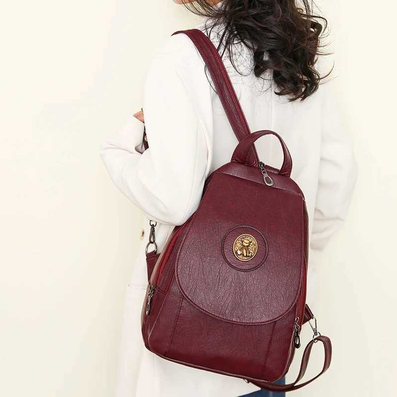 Women Anti theft Backpack High Quality Leather School Shoulder Bags For Teenage Girls Multifunction Backpack Ladies Chest BagW251114