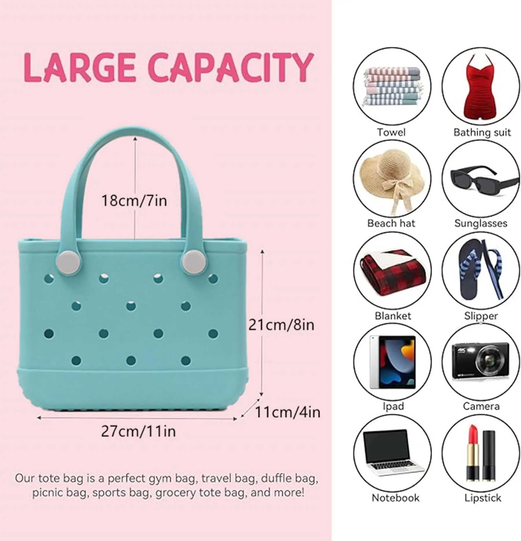Rubber handbag small beach bag waterproof outdoor handbag washable handbag portable travel bag open tote bag W250415