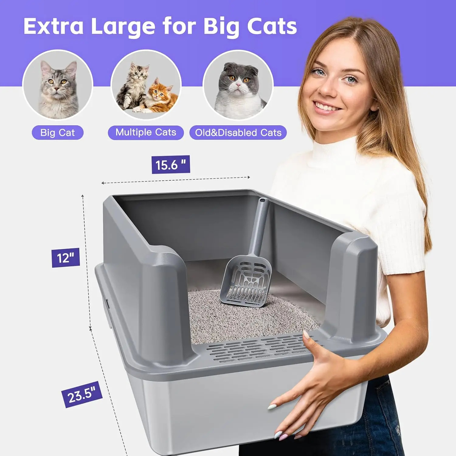 Enclosed Stainless Steel Cat Litter Box with Lid Odorless XL Metal Litter Box for Big Cats Extra Large Kitty Litter Box 250414