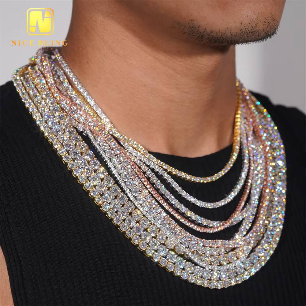 Hot Sale Fashion Tennis BraceletNecklace VVS Moissanite 2MM-65MM Tennis Link 925 Silver Pass Diamond Tester Tennis Necklace