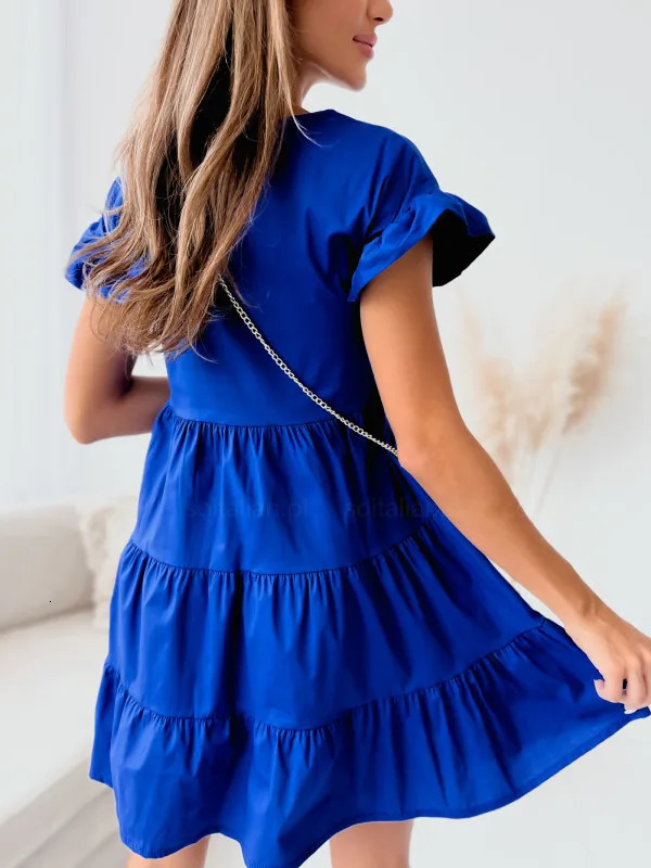 loose collar round neck irregular hem dress 250415