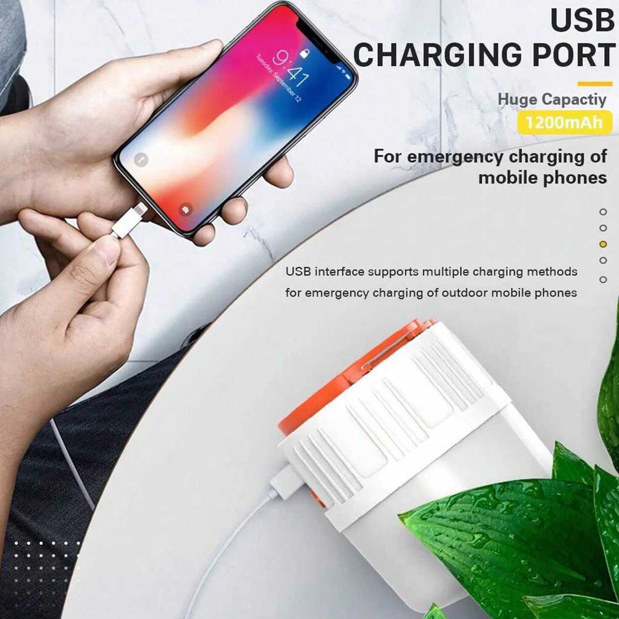 Portable LED Camping Light USB Rechargeable Spotlight High-Power Outdoor Emergency Lighting 5 Modes Optional with Power Bank M251115