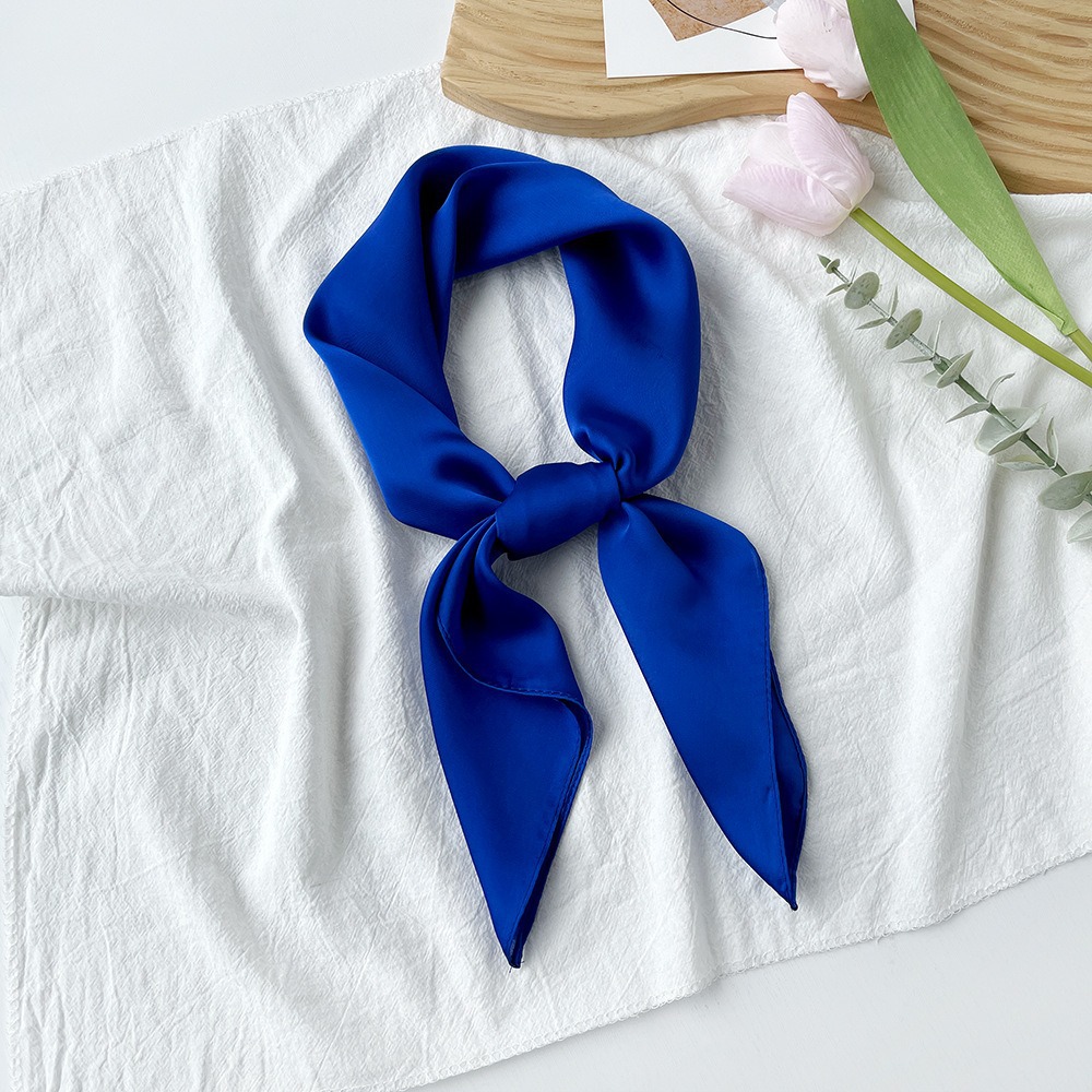 K395 New solid color 70 small square scarf single color neck scarf sun protection hair tie thin single color silk scarf temperament simple factory dir
