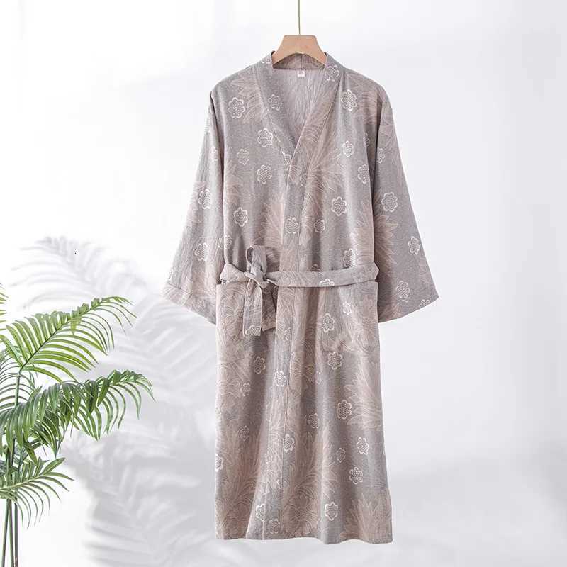 Womens Pure Cotton Gauze Nightgown Thin Retro Jacquard Pajamas Japanese Kimono Robe Long Sleeve V-neck Loungewear C251115