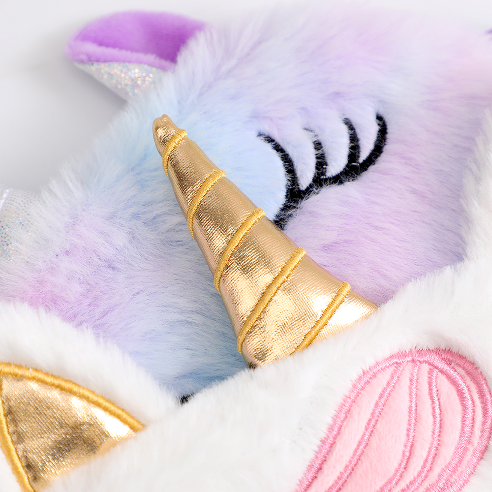 Soft and colorful plush eye mask for sleep, cute cartoon-style girl unicorn, gradient colored plush eye protector for eyes