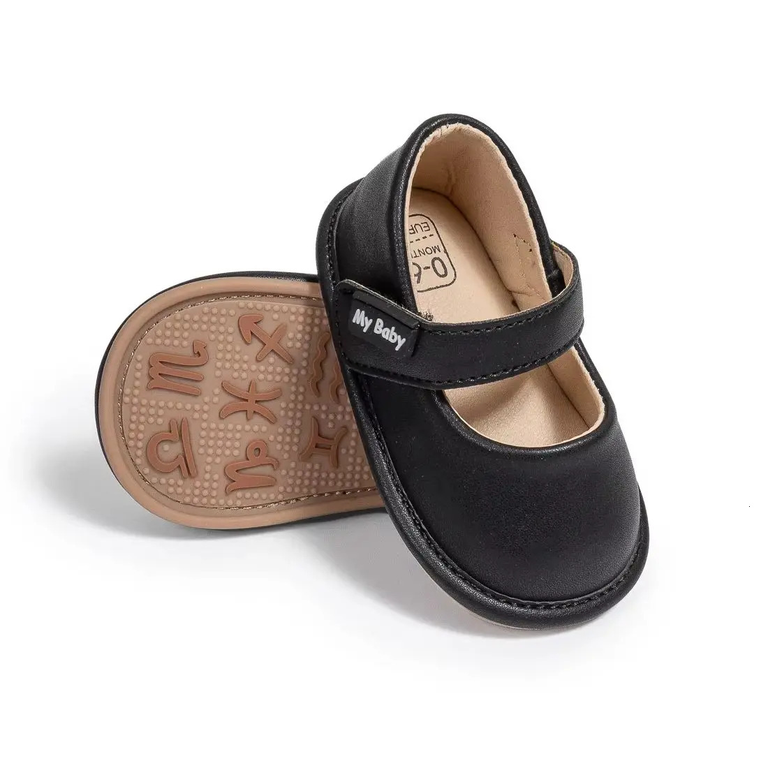 KIDSUN Fashion Black Leather Baby Shoes Girls Infant Non-Slip First Walker Crib Shoes Princess Wedding Dress Shoes Ballet Flats 250415
