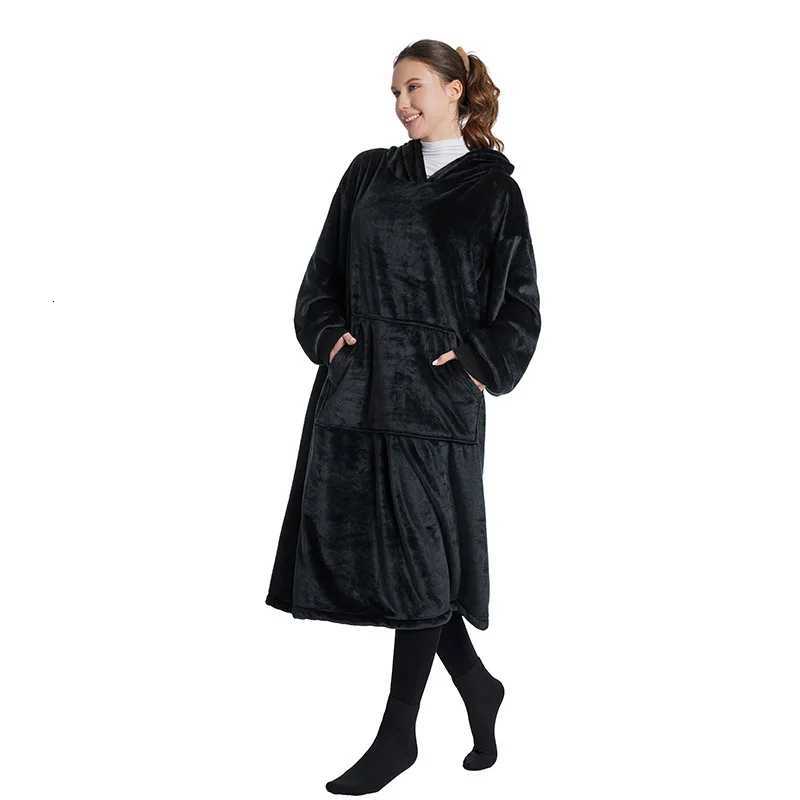 Winter New Womens Velvet Thick Long Hooded Home Sleeping Robe Large Warm Hoodie Comfortable and Warm Lazy Thick Hoodie C251115